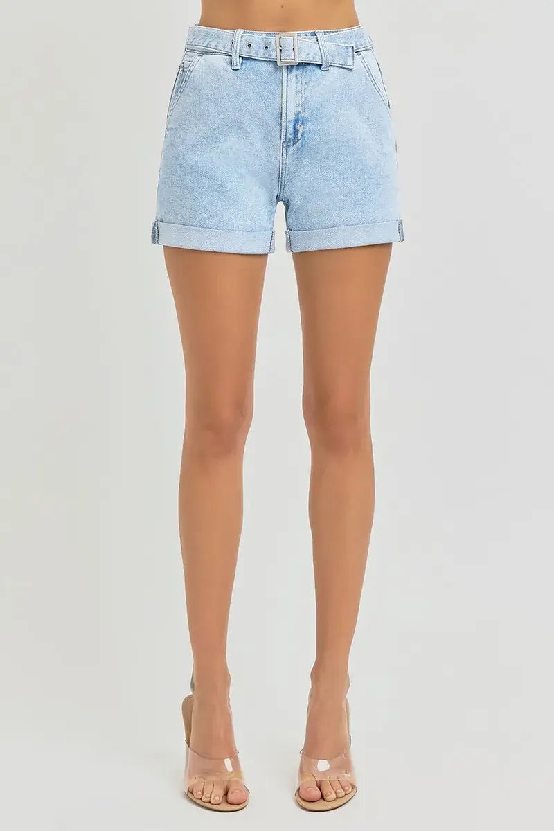 RISEN Full Size High Rise Belted Roll Up Shorts Plus Size - Trendsi - Flyclothing LLC