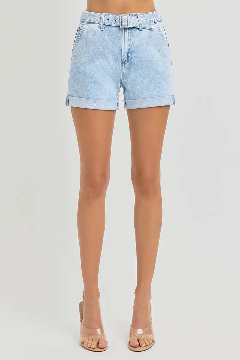 RISEN Full Size High Rise Belted Roll Up Shorts Plus Size - Trendsi - Flyclothing LLC