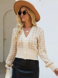 Houndstooth Button Up Long Sleeve Cardigan - Trendsi - Flyclothing LLC