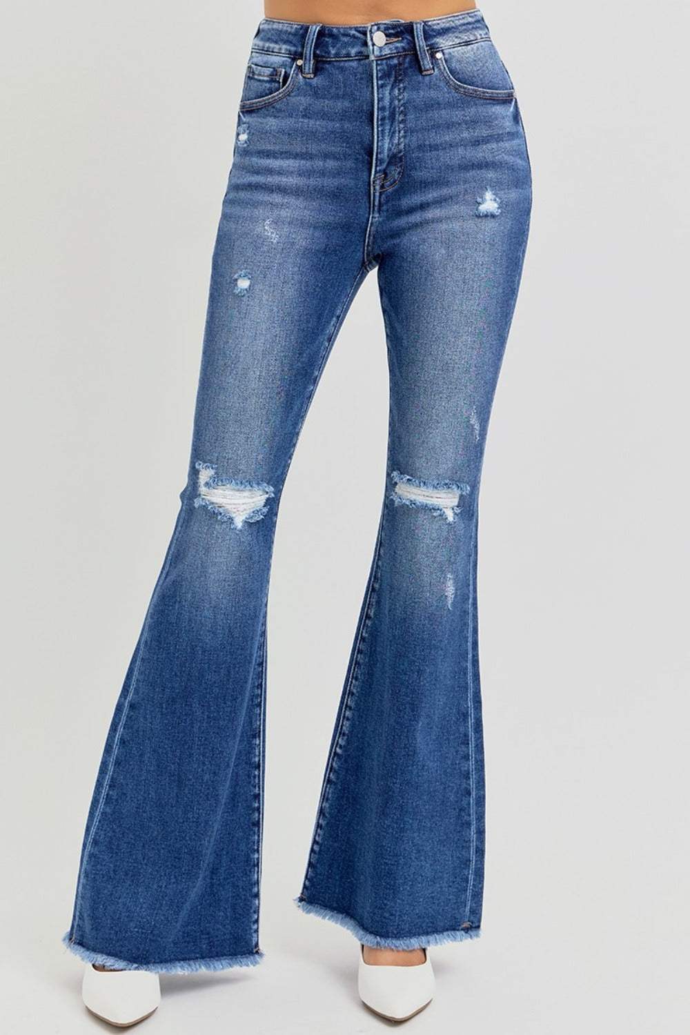 RISEN Full Size High Rise Distressed Raw Hem Flare Jeans - Trendsi - Flyclothing LLC