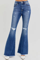 RISEN Full Size High Rise Distressed Raw Hem Flare Jeans - Trendsi - Flyclothing LLC