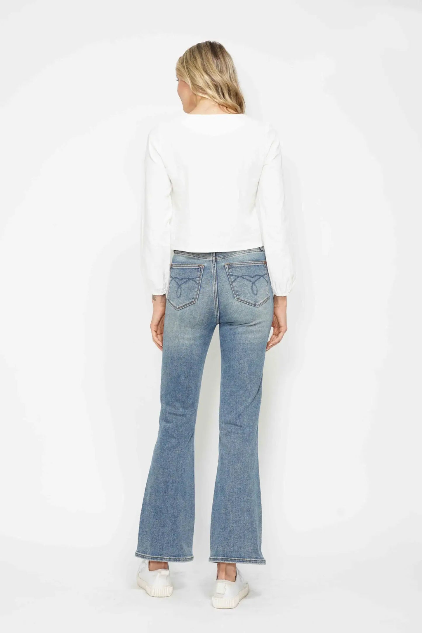 Judy Blue Full Size Tummy Control Back Embroidered Pocketed Bootcut Jeans Plus Size - Trendsi - Flyclothing LLC