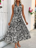 Backless Smocked Printed Sleeveless Midi Dress - Trendsi