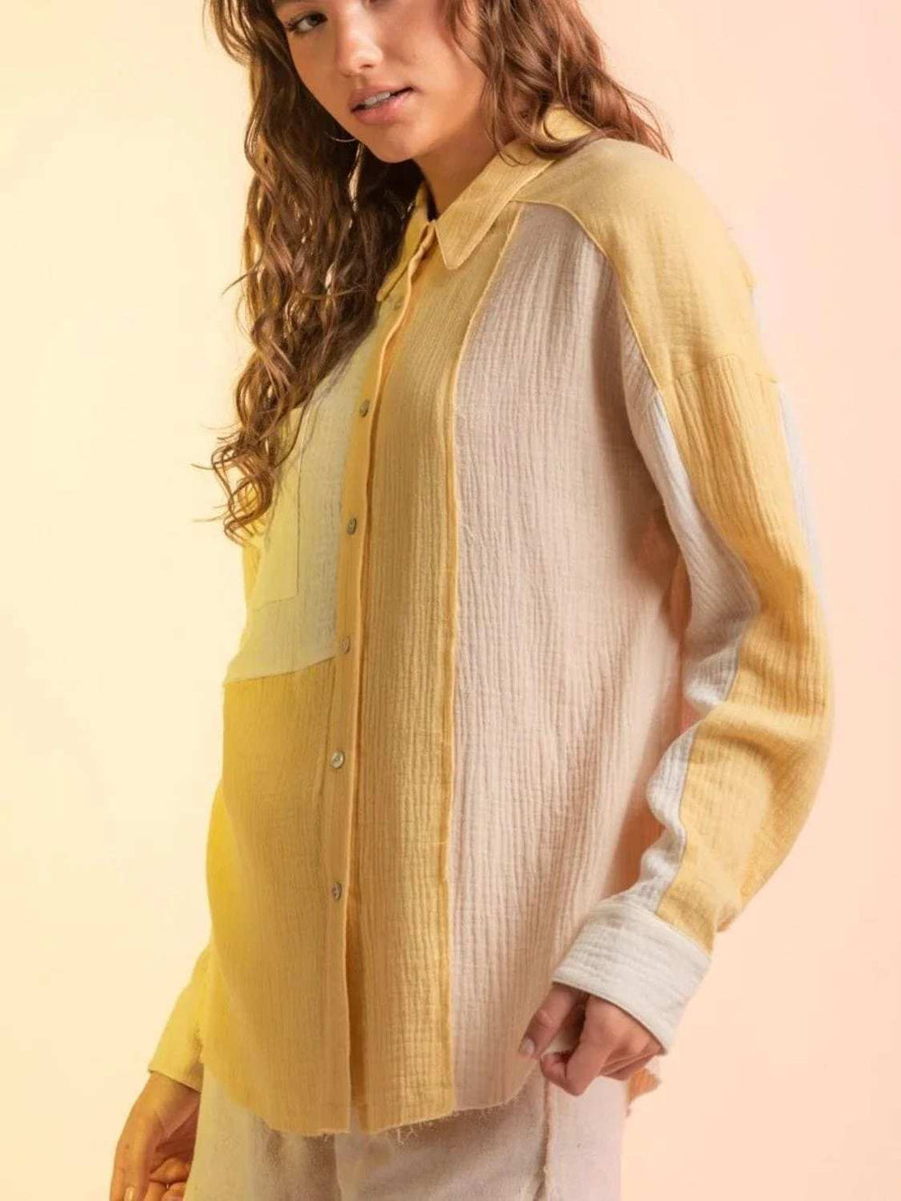 Contrast Button Up Long Sleeve Shirt - Trendsi - Flyclothing LLC