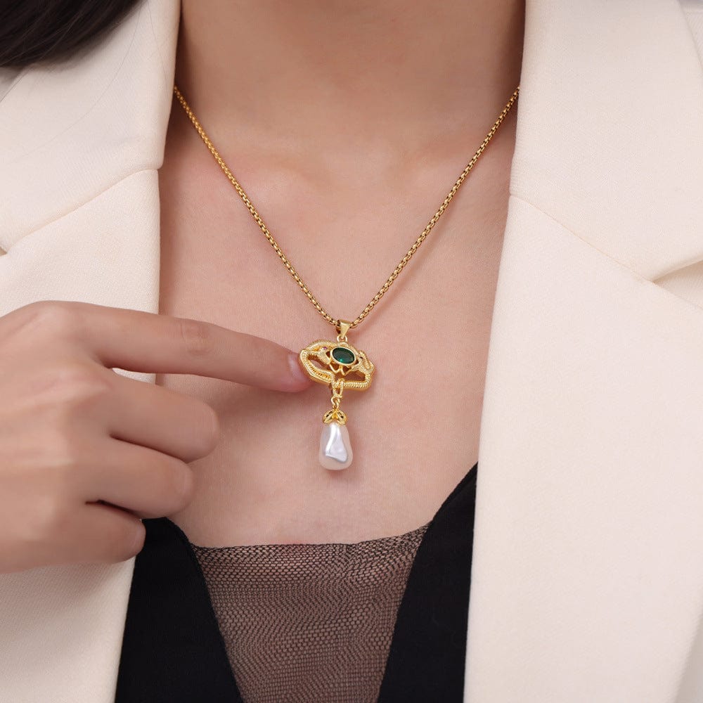 Freshwater Pearl Titanium Steel Geometric Necklace - Trendsi