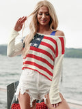 US Flag Boat Neck Long Sleeve Knit Top - Trendsi