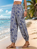 Printed Elastic Waist Pants - Trendsi
