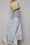POL Button Down Floral Trim Ruffle Washed Shacket - Trendsi