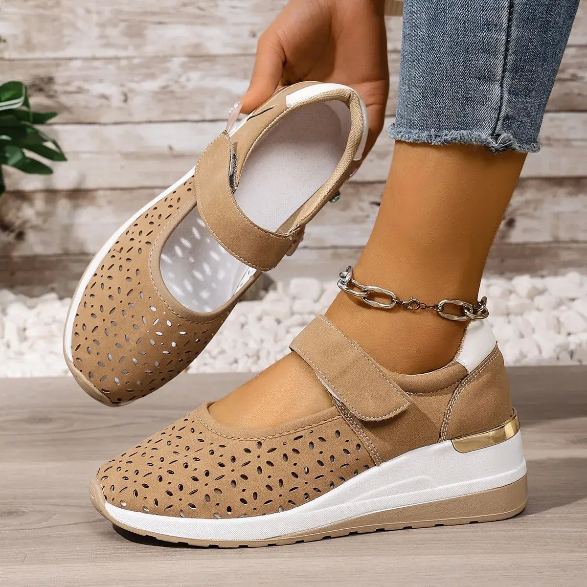 Breathable Cutout Wedge Loafers - Trendsi - Flyclothing LLC