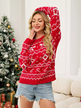 Christmas Bow Round Neck Sweater - Trendsi - Flyclothing LLC