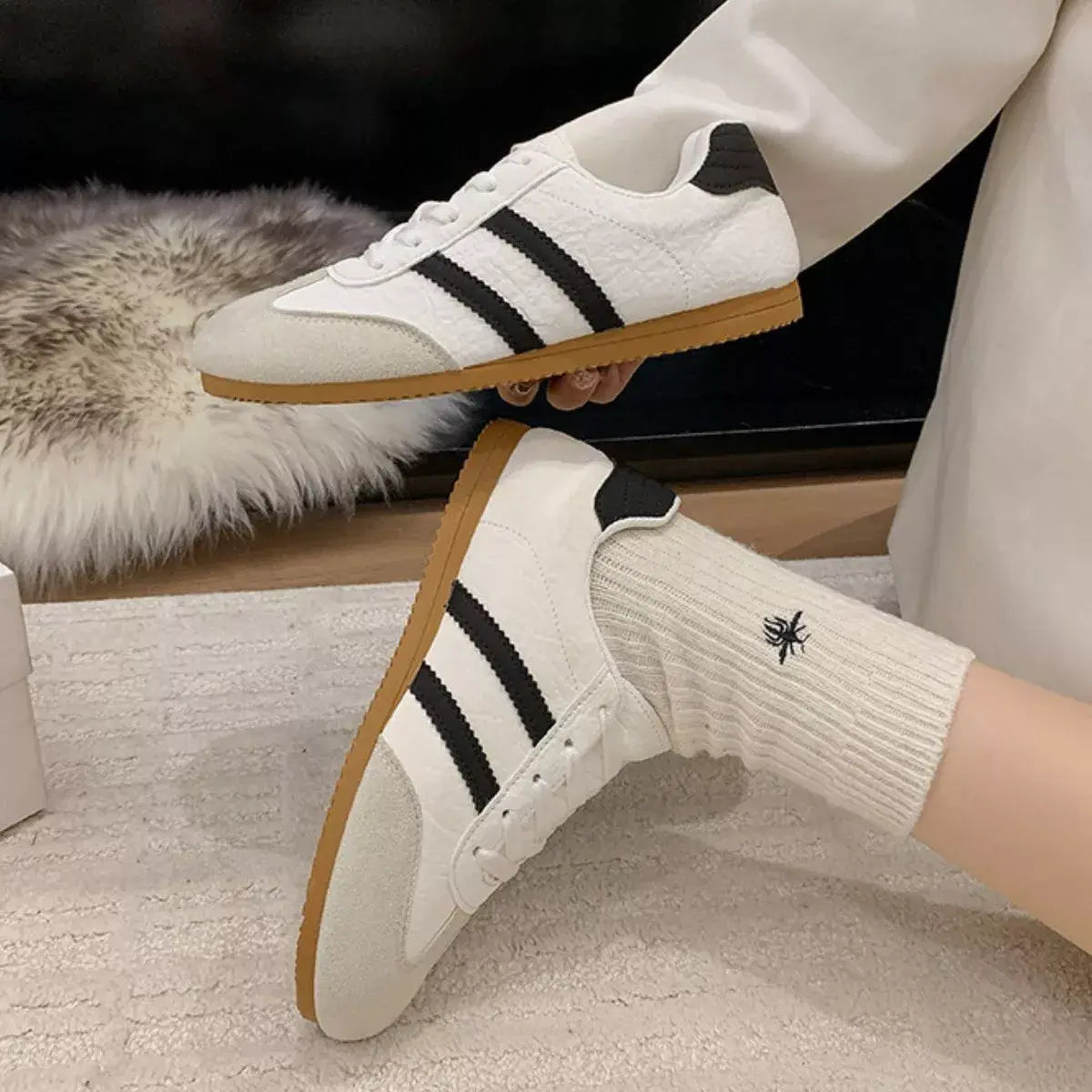 Striped Lace Up Casual Sneakers - Trendsi - Flyclothing LLC