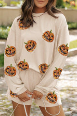 Sequin Pumpkin Round Neck Top and Shorts Set - Trendsi - Flyclothing LLC