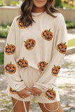 Sequin Pumpkin Round Neck Top and Shorts Set - Trendsi - Flyclothing LLC