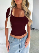 Scoop Neck Short Sleeve T-Shirt - Trendsi - Flyclothing LLC