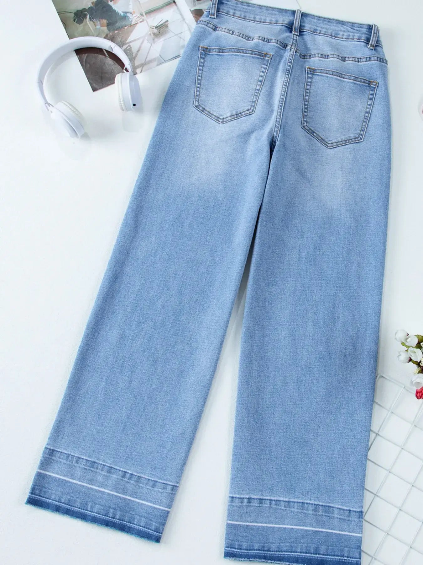 High Waist Wide Leg Washed Jeans - Trendsi - Flyclothing LLC