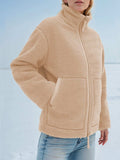 Turtleneck Zip Up Long Sleeve Plush Jacket - Trendsi - Flyclothing LLC