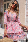 Perfee Bohemian Frill Trim V-Neck Dress - Trendsi