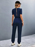 Round Neck Short Sleeve Jumpsuit - Trendsi - Flyclothing LLC