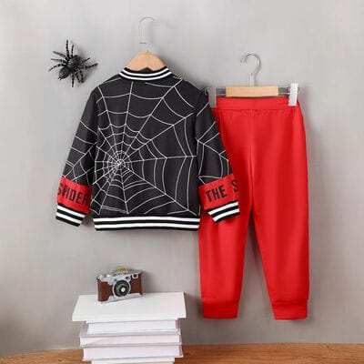 Spider Baseball Collar Top and Pants Set - Trendsi - Flyclothing LLC