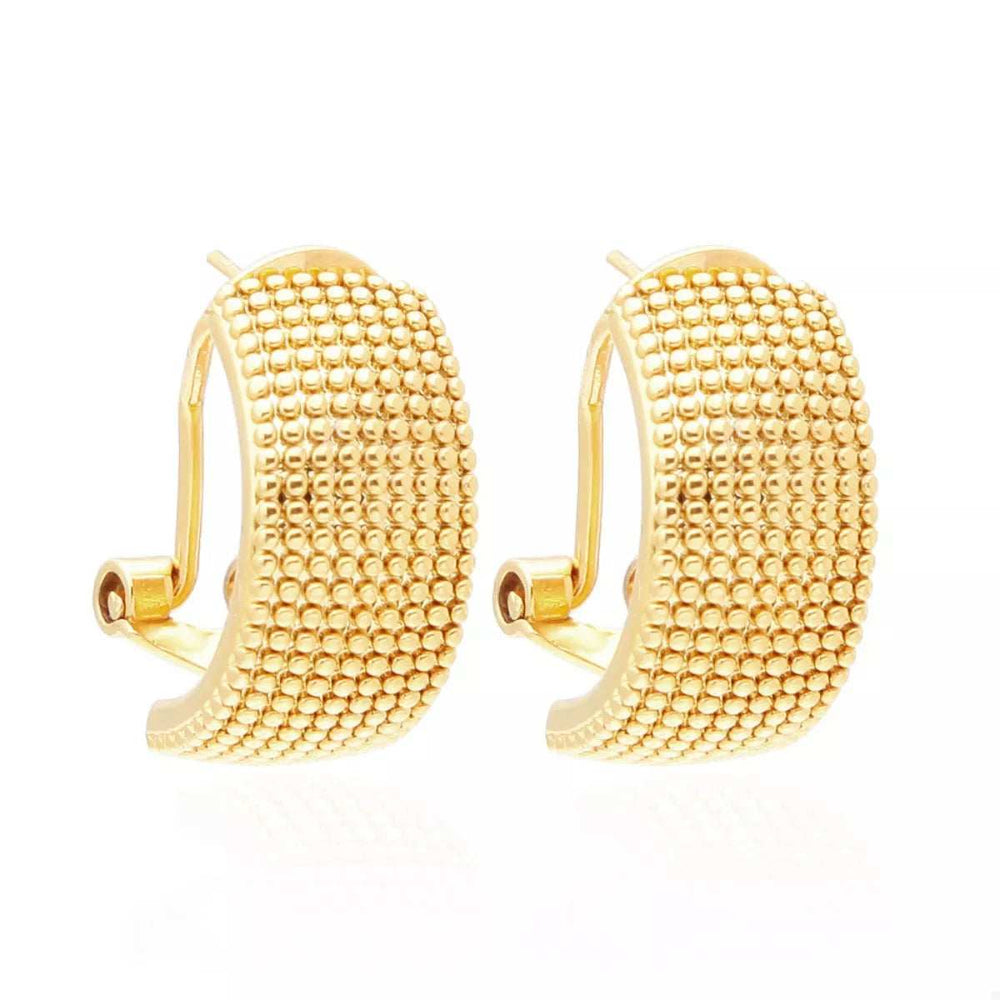 18K Gold-Plated Textured Wide Band Hoop Earrings - Trendsi - Flyclothing LLC