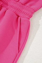 Textured Short Sleeve Half Zip Drawstring Waist Romper - Trendsi - Flyclothing LLC