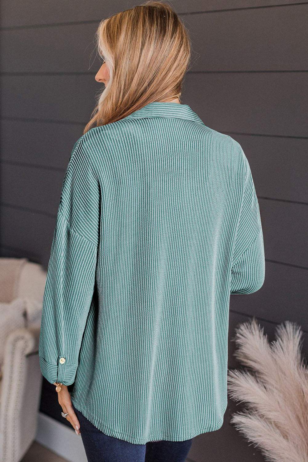 Striped Collared Neck Long Sleeve Shirt - Trendsi - Flyclothing LLC