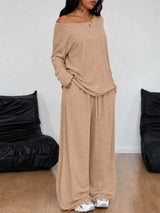 Full Size Comfortable Loose Fit One-Shoulder T-Shirt and Pants Set Plus Size - Trendsi - Flyclothing LLC