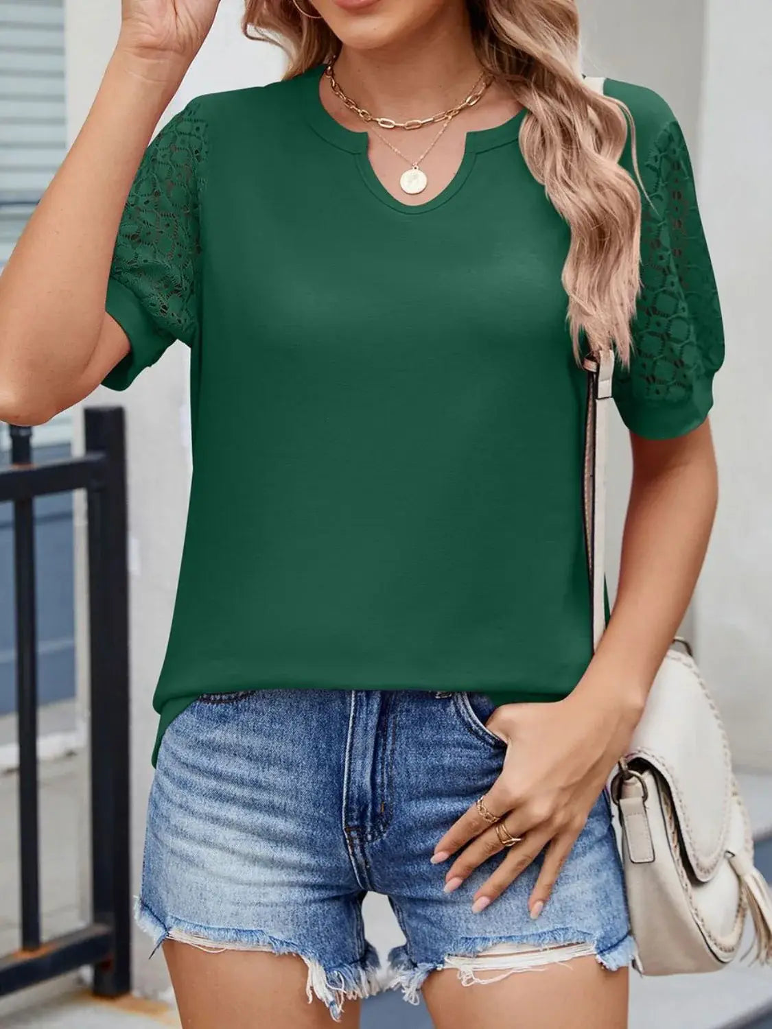 Lace Short Sleeve T-Shirt - Trendsi - Flyclothing LLC