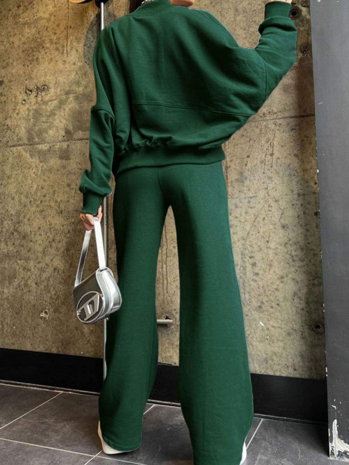 Baseball Collar Zip Up Top and Drawstring Paants Set - Trendsi - Flyclothing LLC