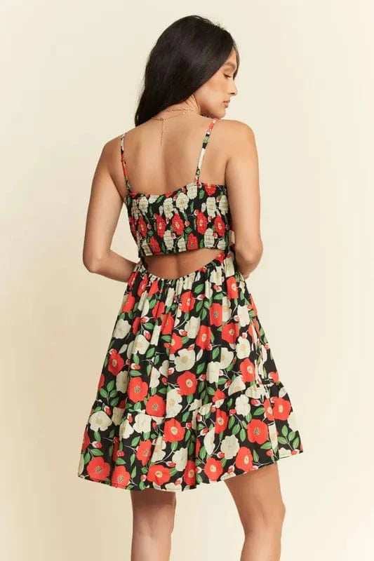 Davi & Dani Floral Scalloped Cutout Back Mini Dress - Trendsi - Flyclothing LLC
