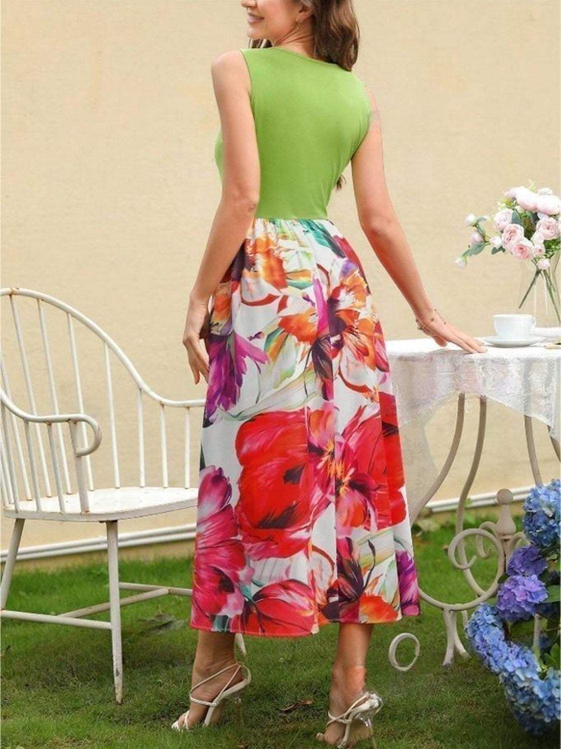 Printed Round Neck Sleeveless Dress - Trendsi - Flyclothing LLC