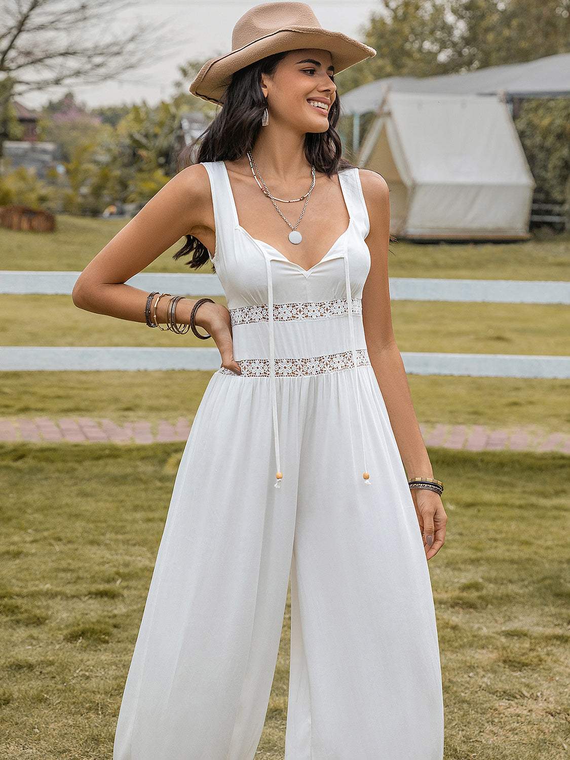 Backless Wide Strap Wide Leg Jumpsuit - Trendsi - Flyclothing LLC
