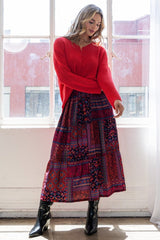 ODDI Full Size Printed Tiered Maxi Skirt - Trendsi