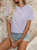 Eyelet Round Neck Short Sleeve Top - Trendsi