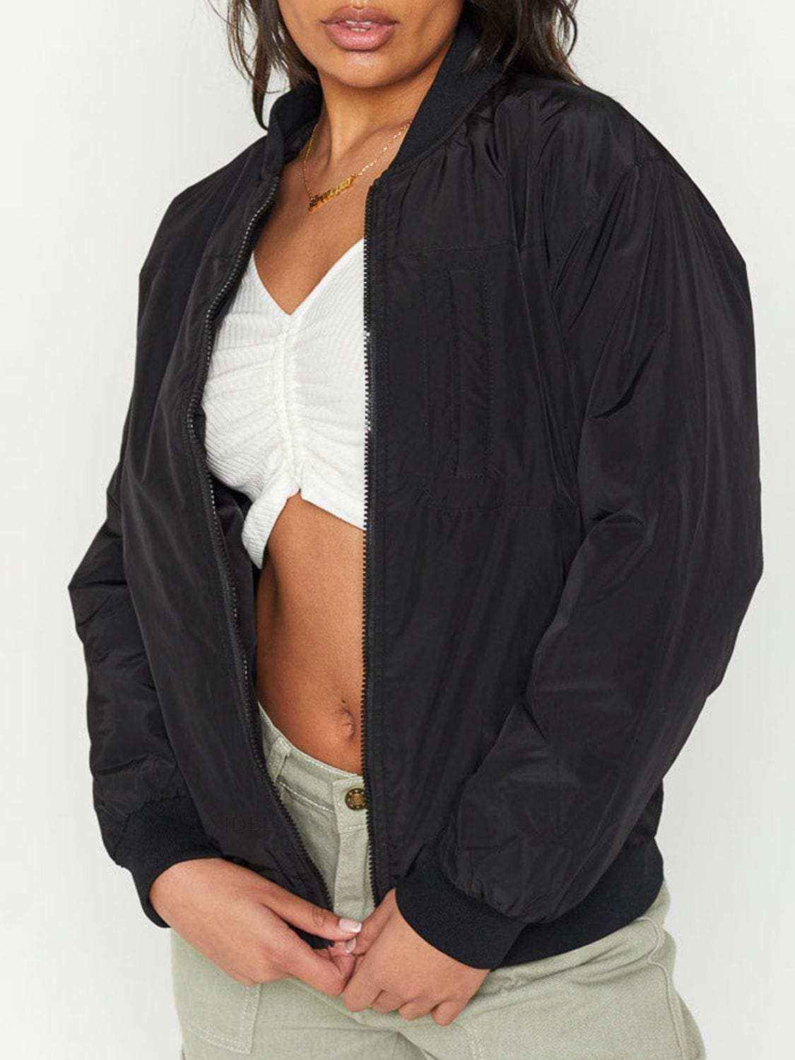 Zip Up Baseball Collar Jacket with Pockets - Trendsi - Flyclothing LLC