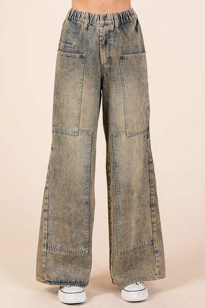 Mittoshop Washed Wide Leg Jeans with Pockets - Trendsi - Flyclothing LLC