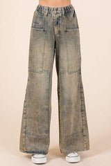 Mittoshop Washed Wide Leg Jeans with Pockets - Trendsi - Flyclothing LLC