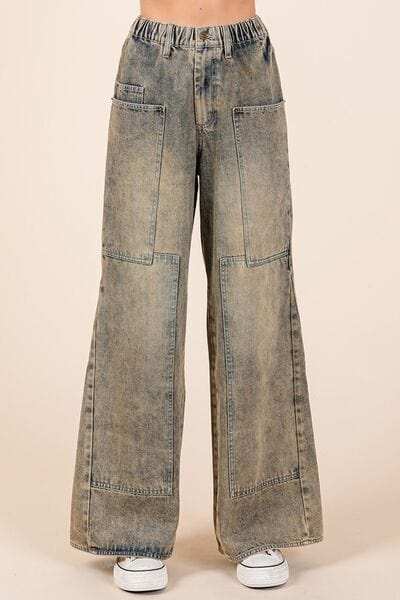 Mittoshop Washed Wide Leg Jeans with Pockets - Trendsi - Flyclothing LLC