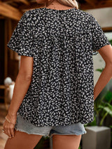 Lace Detail Floral Round Neck Short Sleeve Blouse - Trendsi - Flyclothing LLC