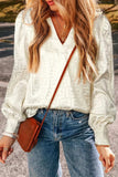 Geometric V-Neck Long Sleeve Blouse - Trendsi - Flyclothing LLC