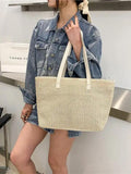 Solid Color Woven Tote Bag - Trendsi