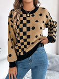 Plaid Round Neck Long Sleeve Sweater - Trendsi - Flyclothing LLC