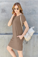 Basic Bae Full Size Round Neck Short Sleeve Dress with Pockets - ShopBasicbae - Flyclothing LLC