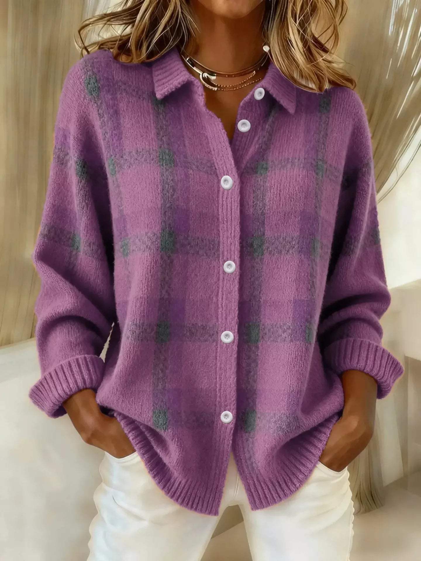 Plaid Button-Up Cardigan - Trendsi - Flyclothing LLC