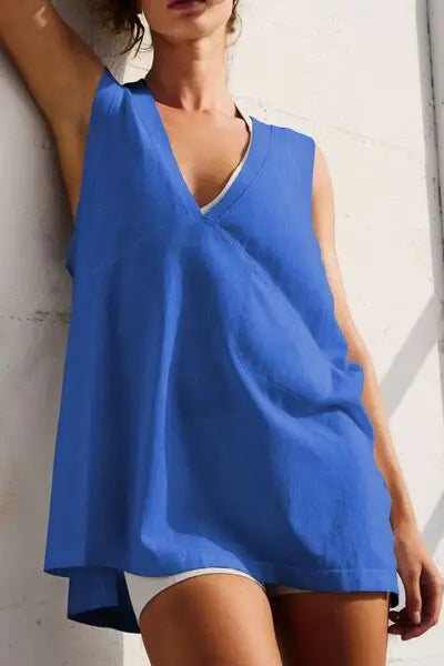 Side Slit V-Neck Tank - Trendsi - Flyclothing LLC