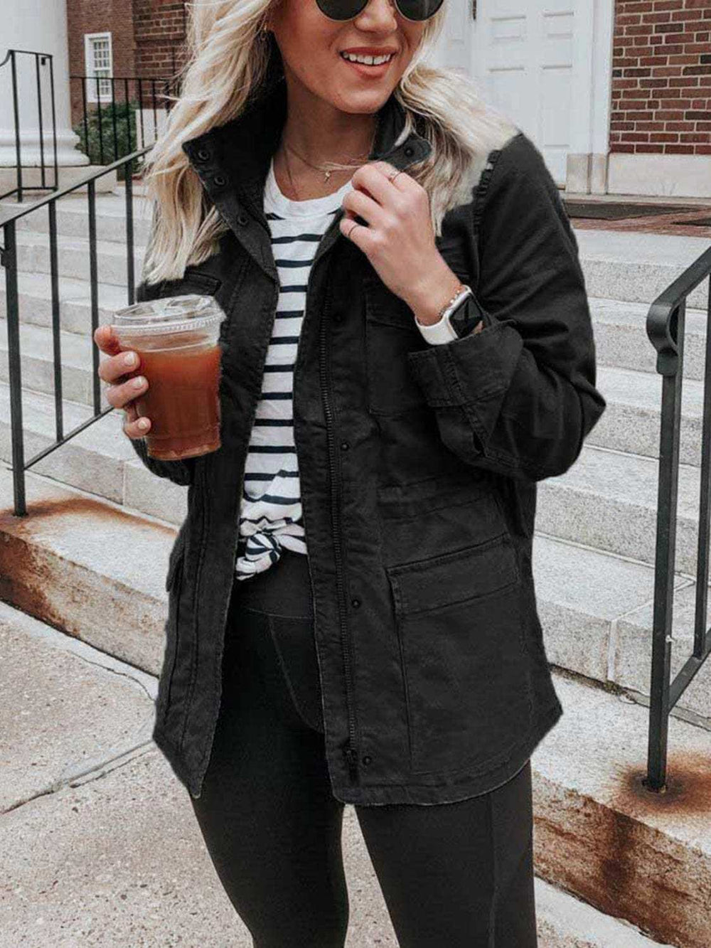 Pocketed Long Sleeve Zip Up Jacket - Trendsi - Flyclothing LLC