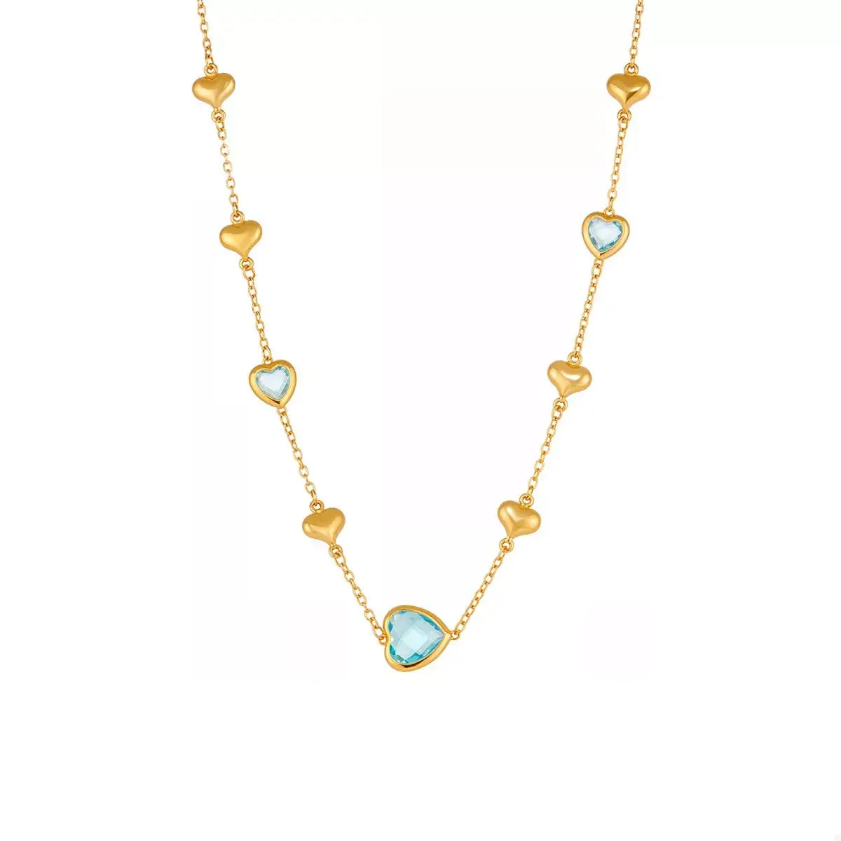 18K Gold-Plated Heart Necklace with Glass Stone - Trendsi - Flyclothing LLC