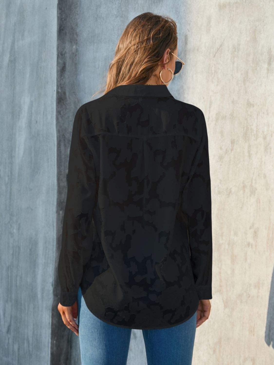Full Size Collared Neck Long Sleeve Shirt Plus Size - Trendsi - Flyclothing LLC