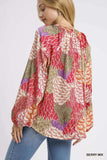 Umgee Boho Feather Print Peasant Blouse - Trendsi - Flyclothing LLC