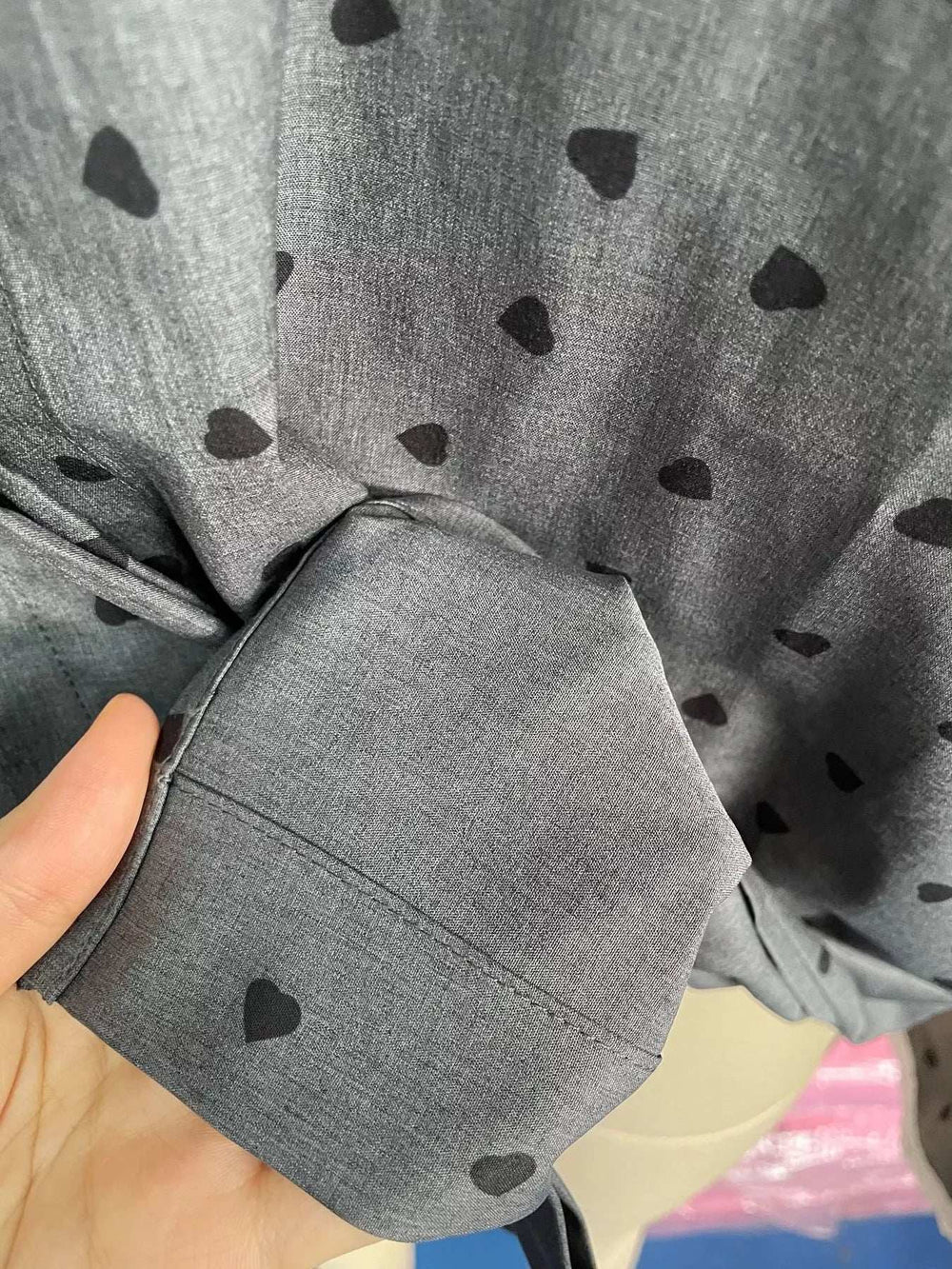 Heart Print Button Up Flounce Sleeve Shirt - Trendsi - Flyclothing LLC